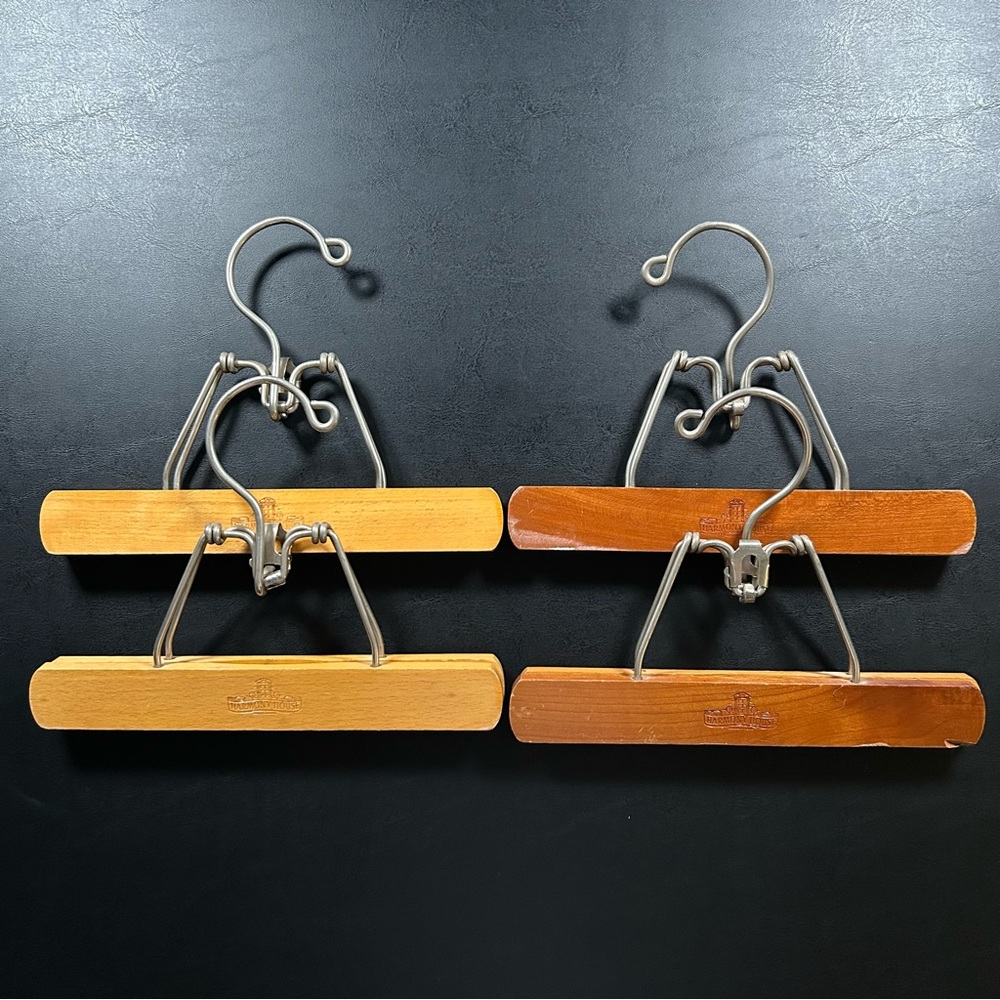 Lot of 4 Wooden Vintage 60s Coat Pant Clamp Hangers Harmony House